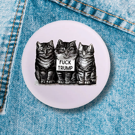 Fuck Trump Vintage Kittens 1.25" Button Pin Anti-Trump | Cat Lover Pinback Button Badge