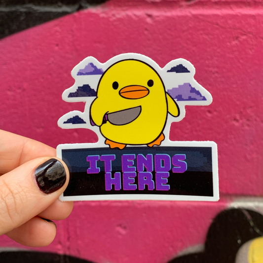 Knife Duck It Ends Here Sticker | Yellow Duck 90s Video Game Inspired | Vinyl Die Cut Decal