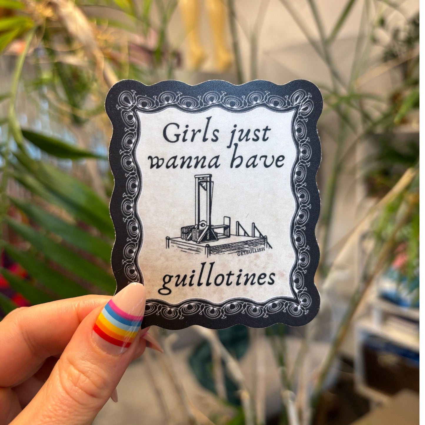 Girls Just Wanna Have Guillotines Beheading Device Sticker | Feminist Vinyl Die Cut Decal