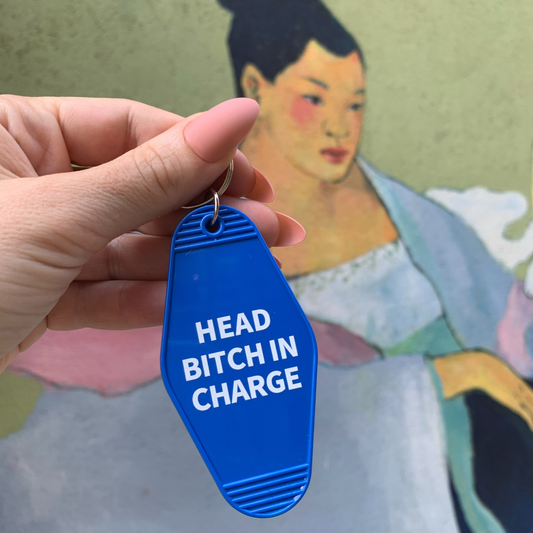 Head Bitch in Charge Motel Style Keychain in Blue