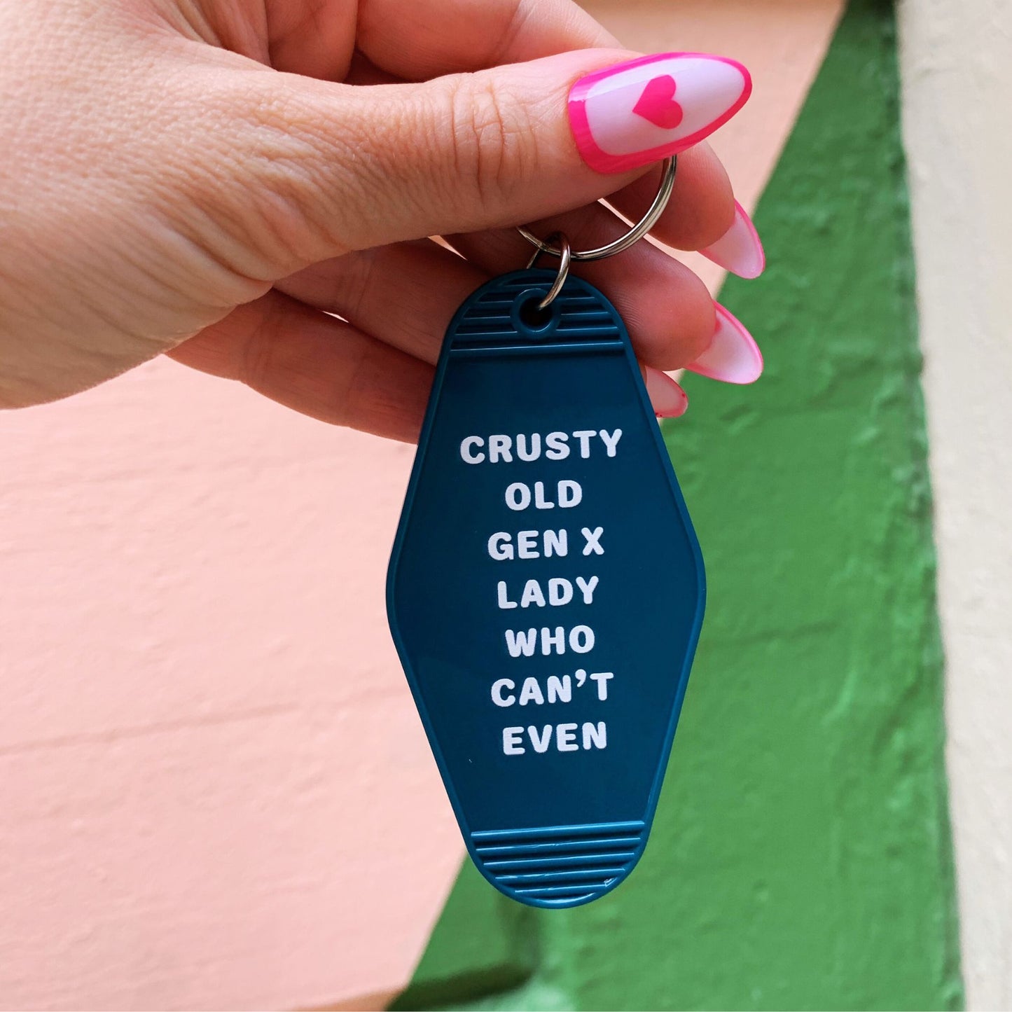 Crusty Old Gen X Lady Who Can't Even Motel Keychain in Blue