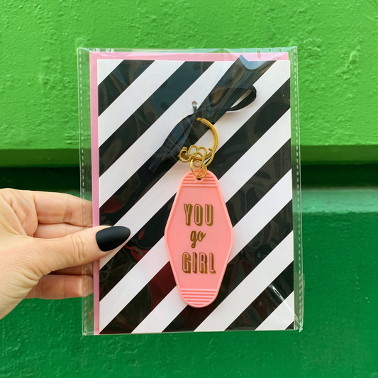 You Go Girl Motel Style Keychain with Greeting Card