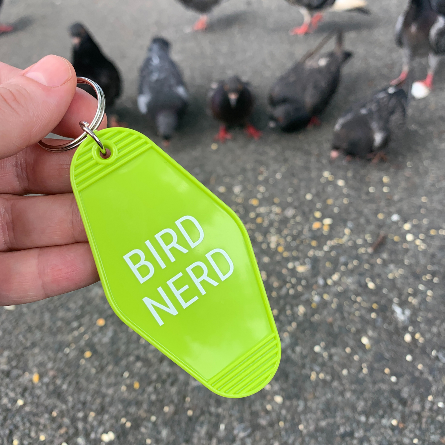 Bird Nerd Motel Style Keychain in Lime Green