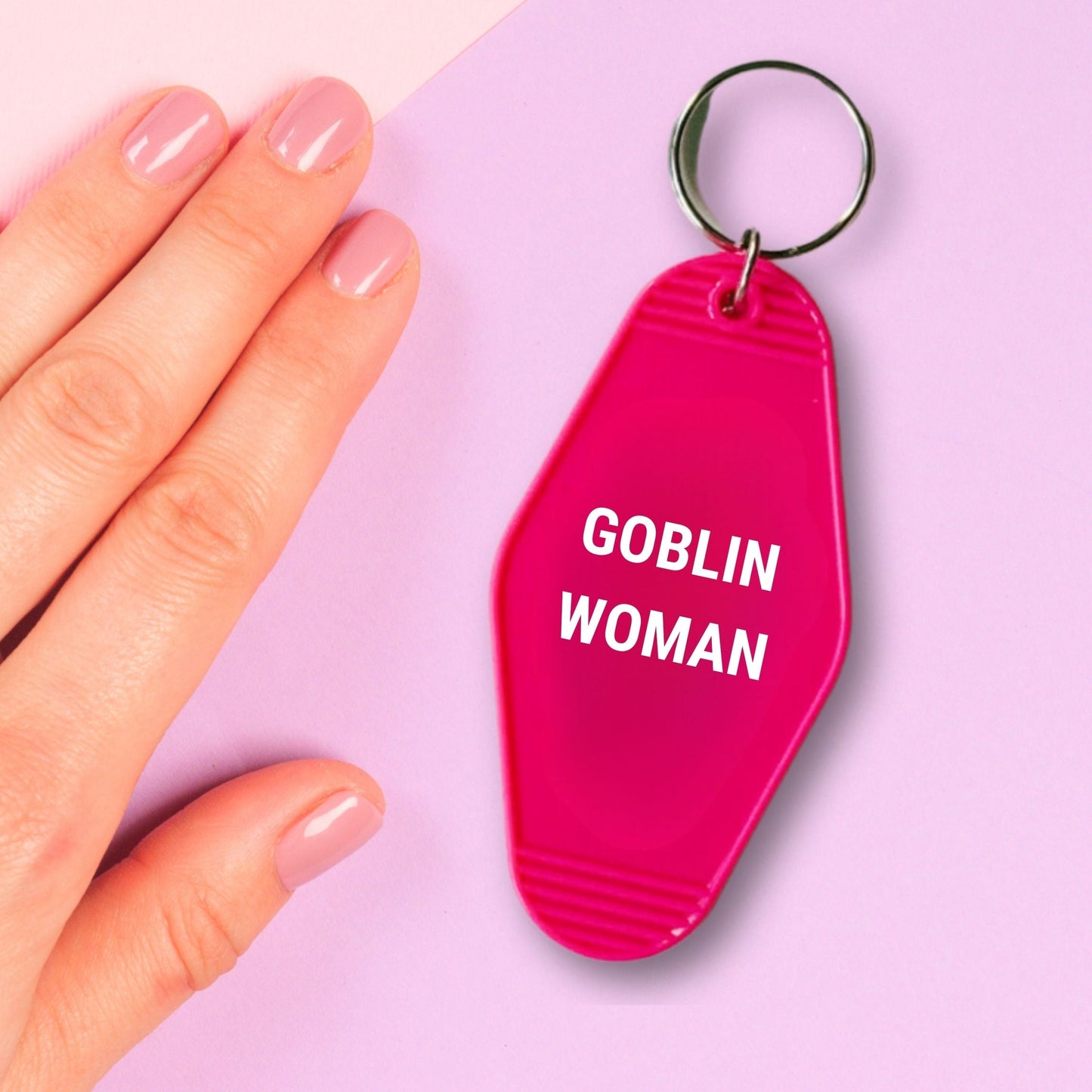 Goblin Woman Motel Style Keychain in Fuchsia Pink