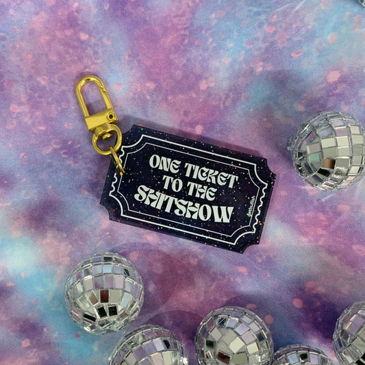 One Ticket to the Shitshow Black Glitter Acrylic Keychain | Ticket-shaped Keyholder