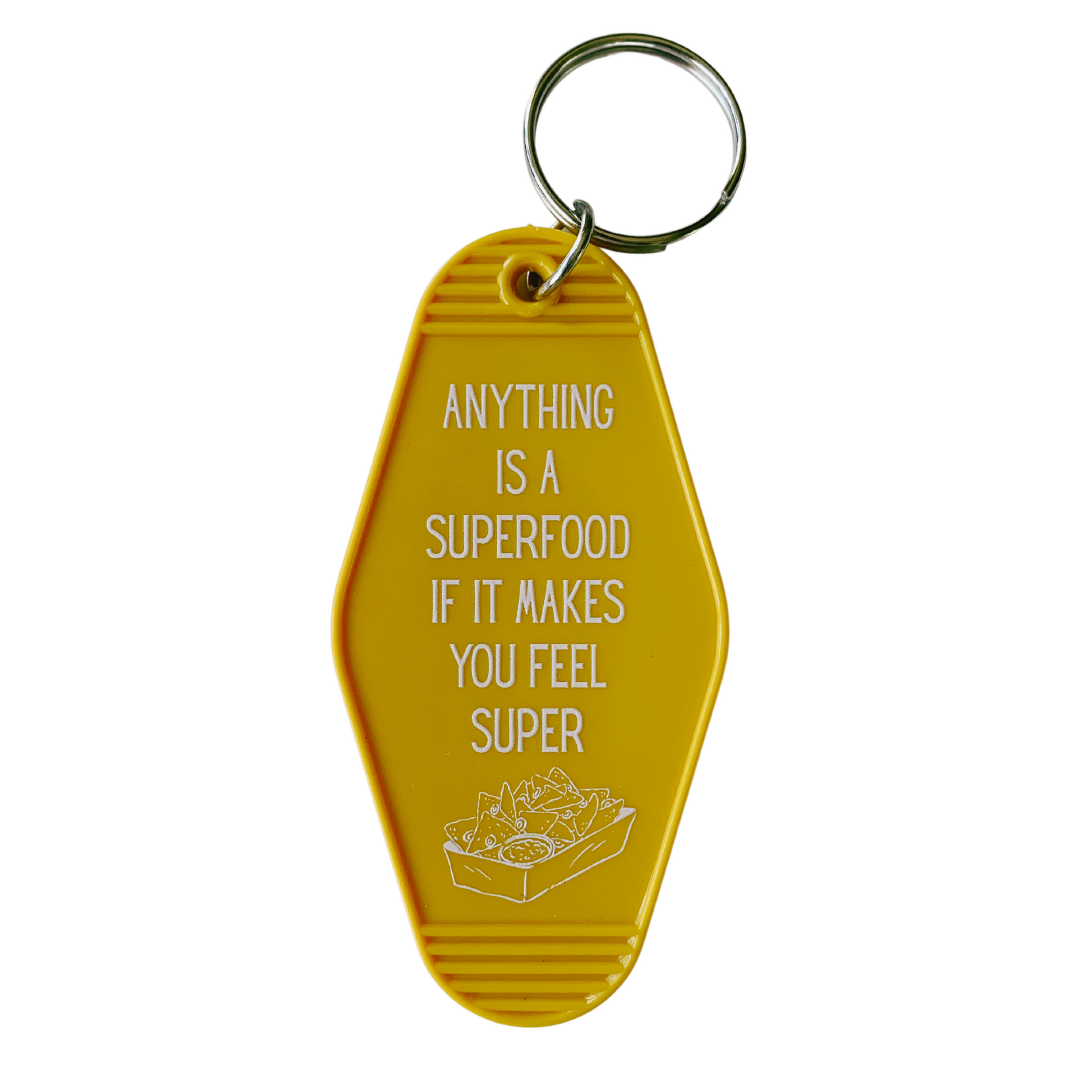 Anything is a Superfood If It Makes You Feel Super Motel Style Keychain in Queso Gold