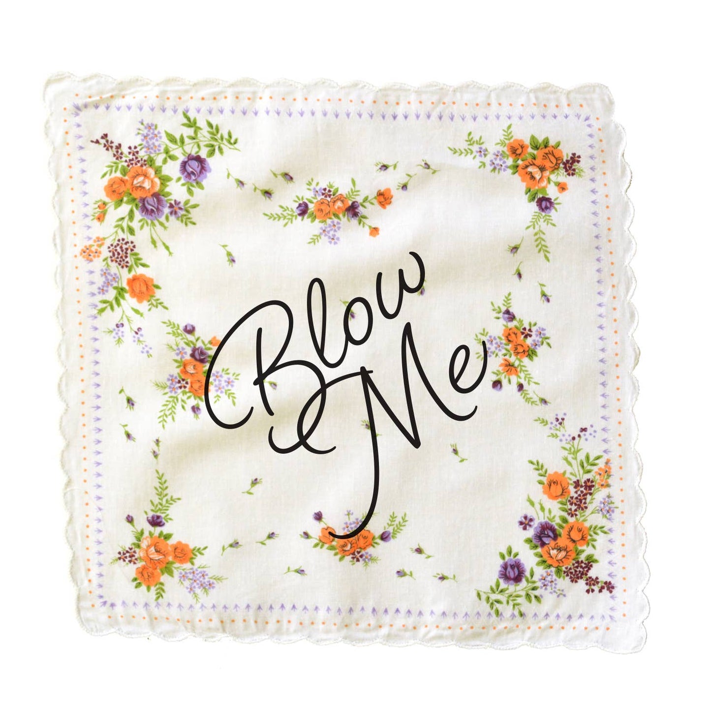 Blow Me Retro Floral Print Cotton Handkerchief