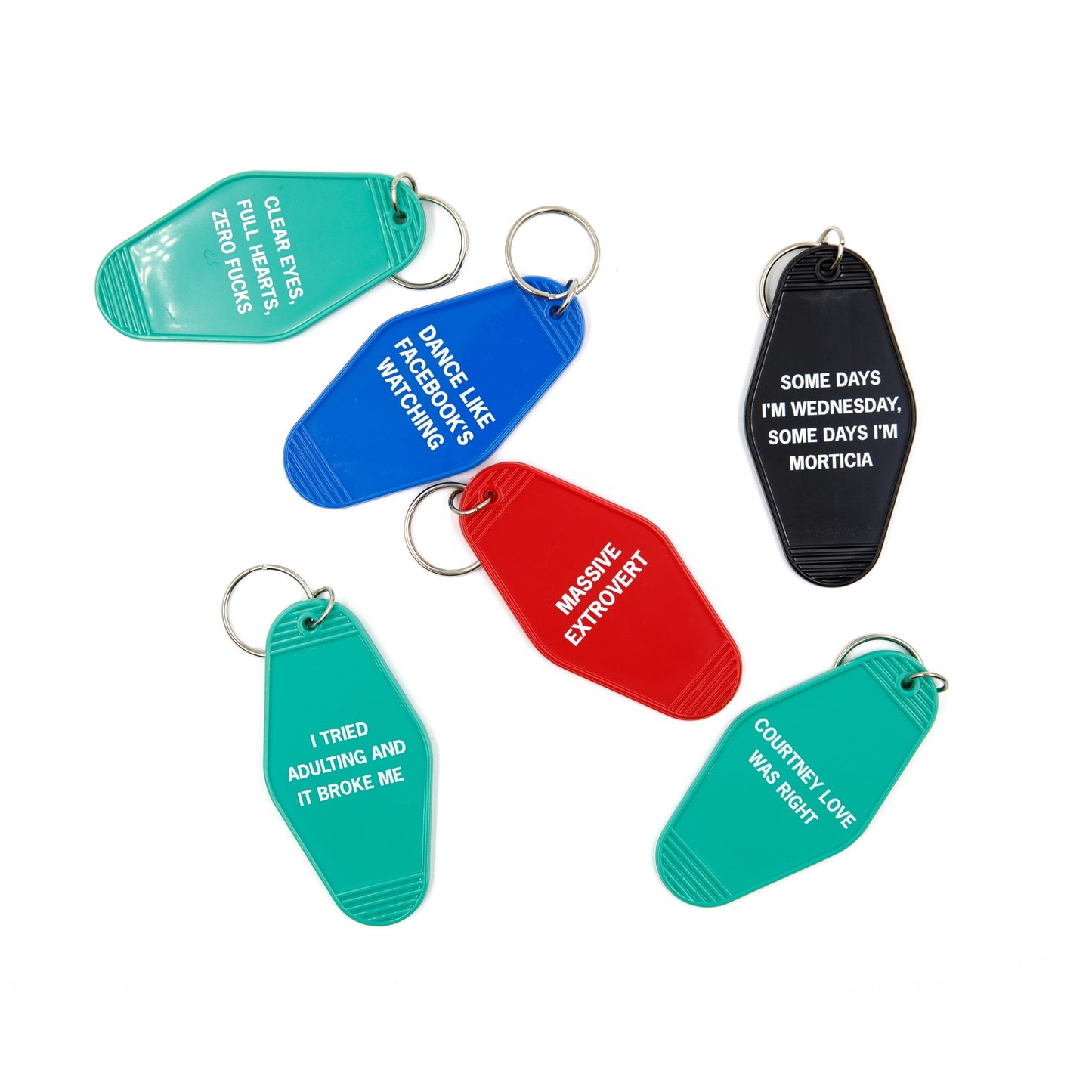 Clear Eyes, Full Hearts, Zero Fucks Motel Style Keychain In Green