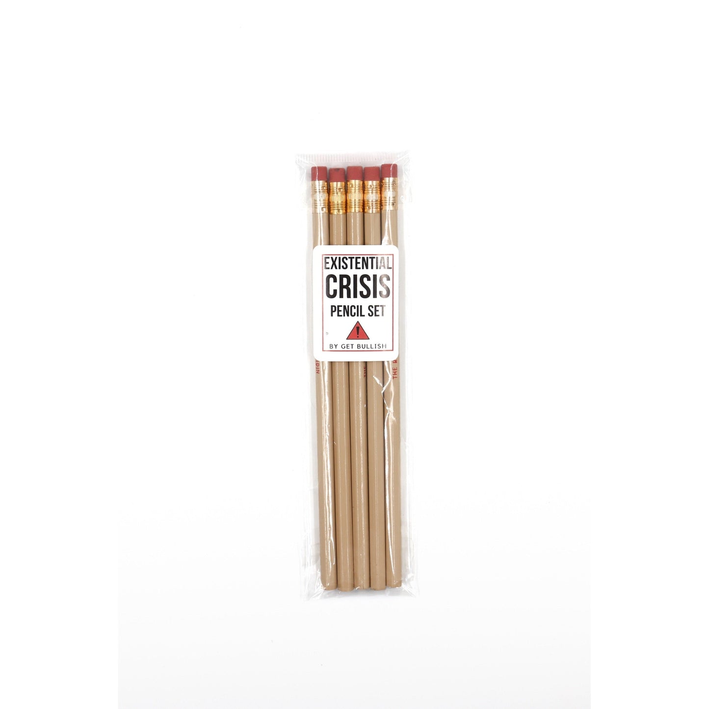 EXISTENTIAL CRISIS Pencil Set | 5 Cedar Pencils | Cream with Blood-Red Foil Stamping