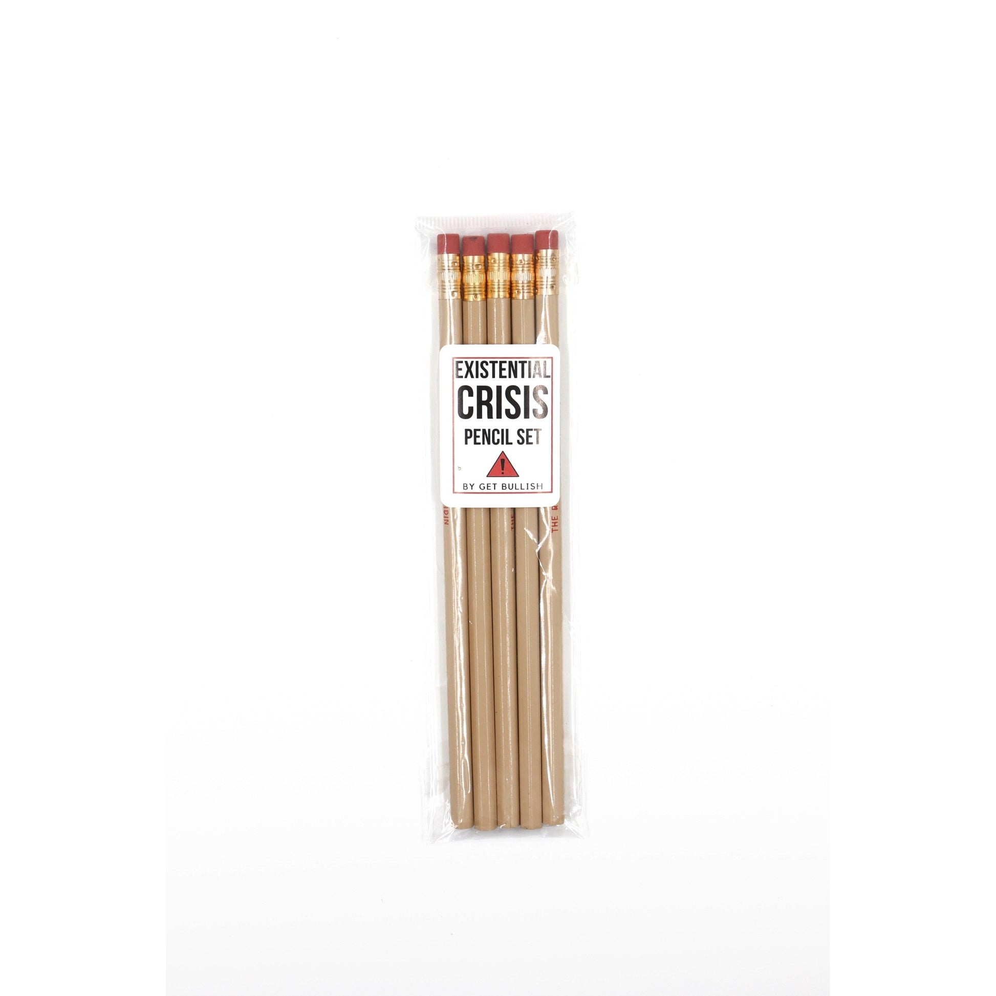 EXISTENTIAL CRISIS Pencil Set | 5 Cedar Pencils | Cream with Blood-Red Foil Stamping