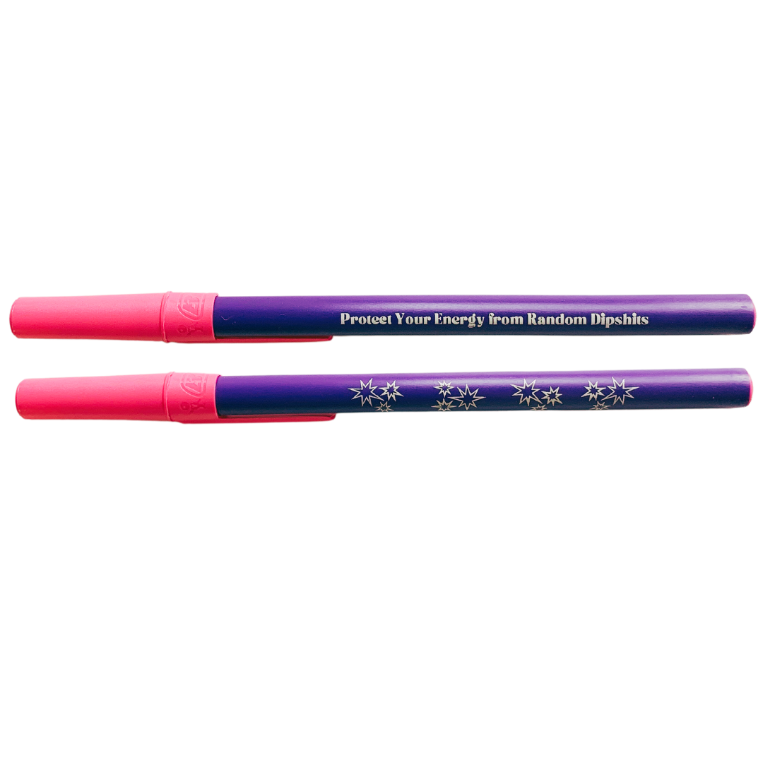 Protect Your Energy From Random Dipshits Ballpoint Pen in Violet | Gen Z Aesthetic Blue Ink