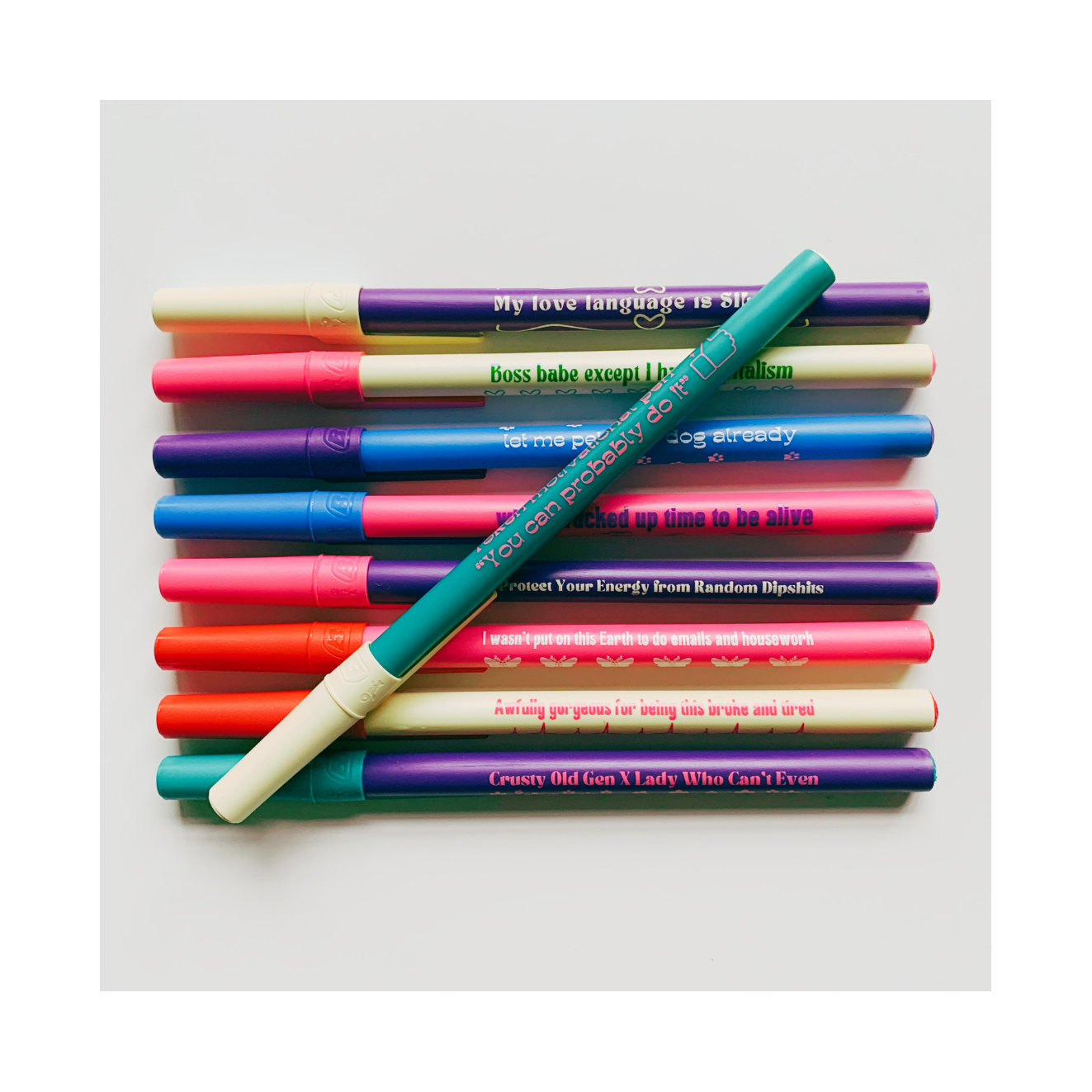 Protect Your Energy From Random Dipshits Ballpoint Pen in Violet | Gen Z Aesthetic Blue Ink